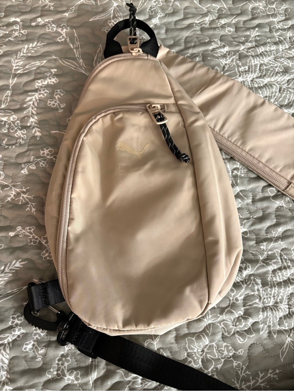 Puma Light Beige Crossbody Sling with Black Strap
